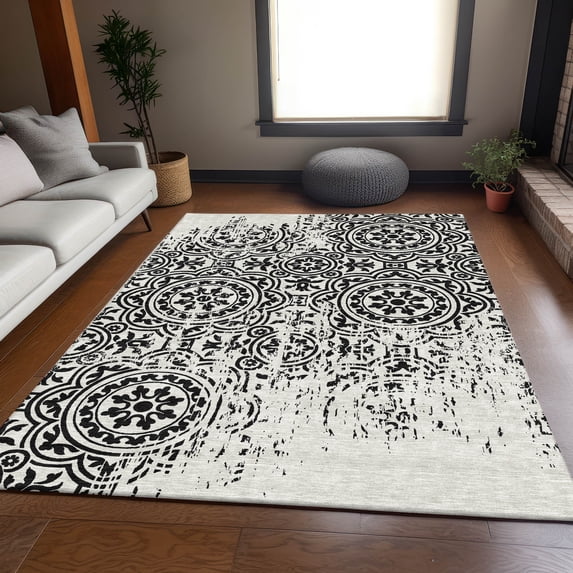Addison Rugs Chantille Indoor/Outdoor Transitional Medallions Black Washable Rectangle Rug, 3' x 5'