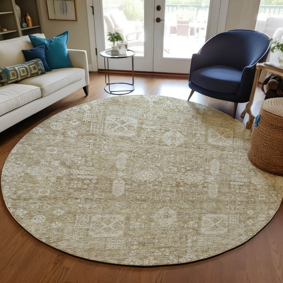 Addison Rugs Chantille Indoor/Outdoor Transitional Panel Beige Washable Round Rug, 8' x 8'
