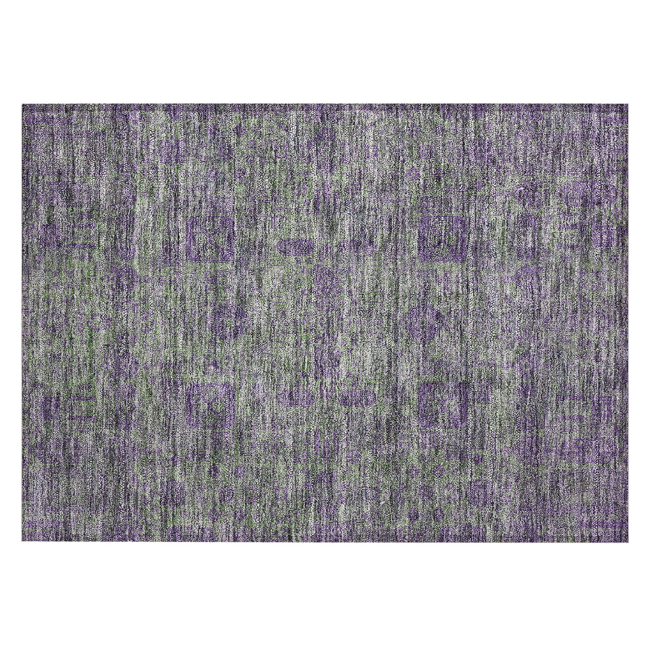 Fern Green and Purple Synthetic Flat Woven Washable Rug