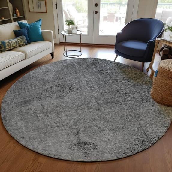 Addison Rugs Chantille Indoor/Outdoor Traditional Oriental Gray Washable Round Rug, 8' x 8'