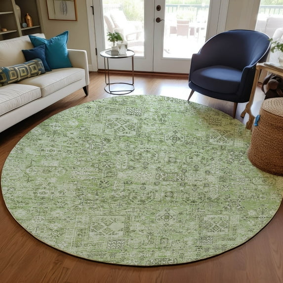 Addison Rugs Chantille Indoor/Outdoor Transitional Panel Green Washable Round Rug, 8' x 8'