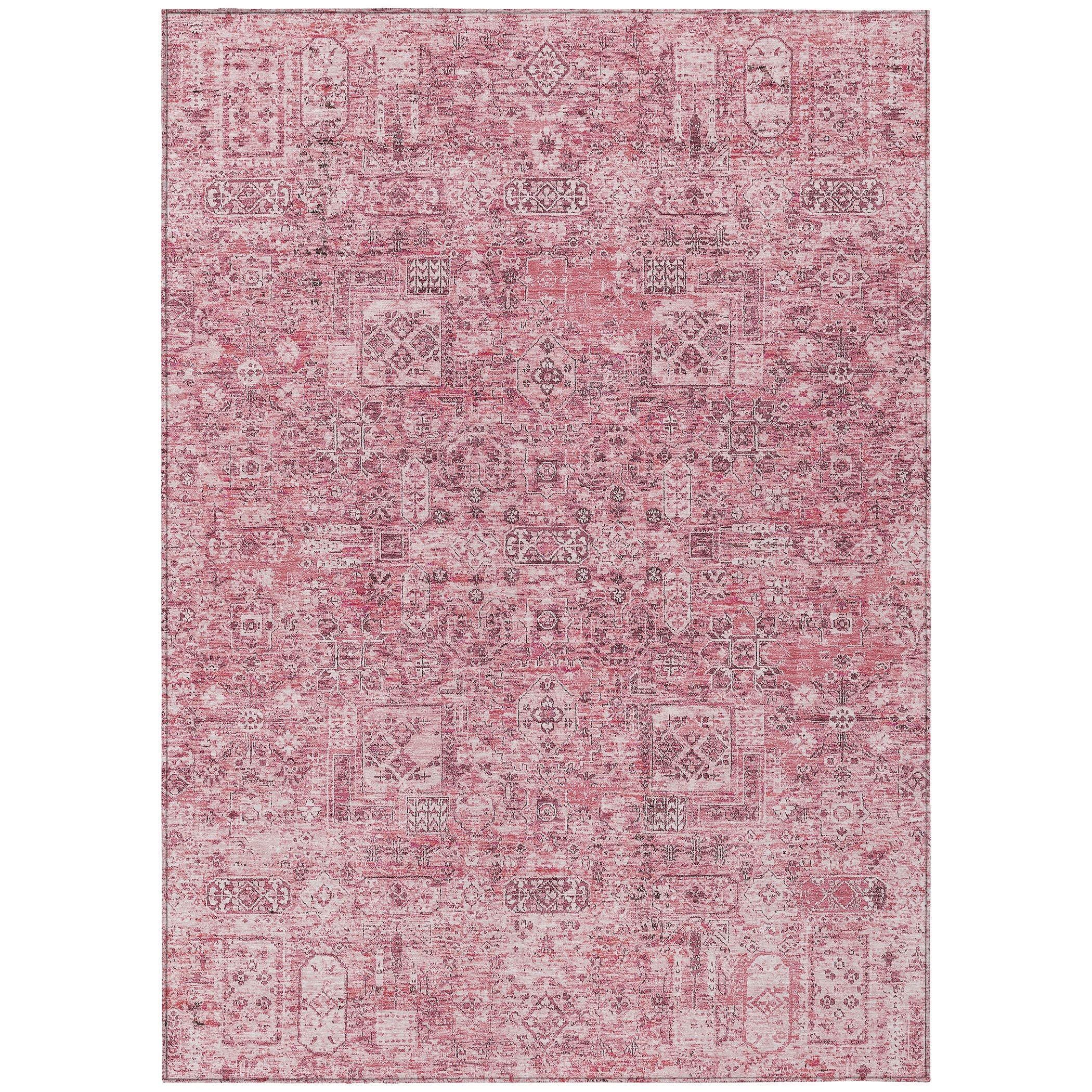 Pink Synthetic Flat Woven Washable 5' x 7' Area Rug