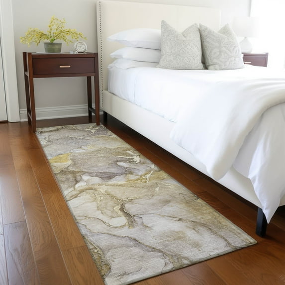 Addison Rugs Chantille Indoor/Outdoor Contemporary Watercolors Taupe Washable Runner Rug, 2'3" x 7'6"
