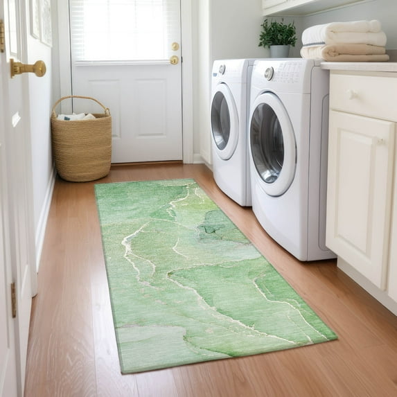 Addison Rugs Chantille Indoor/Outdoor Transitional Watercolors Green Washable Runner Rug, 2'3" x 7'6"