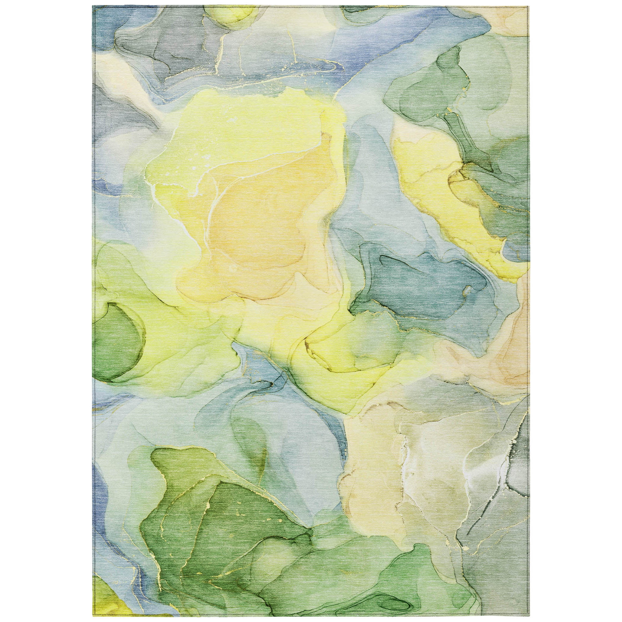 Yellow and Green Watercolor 8' x 10' Synthetic Area Rug