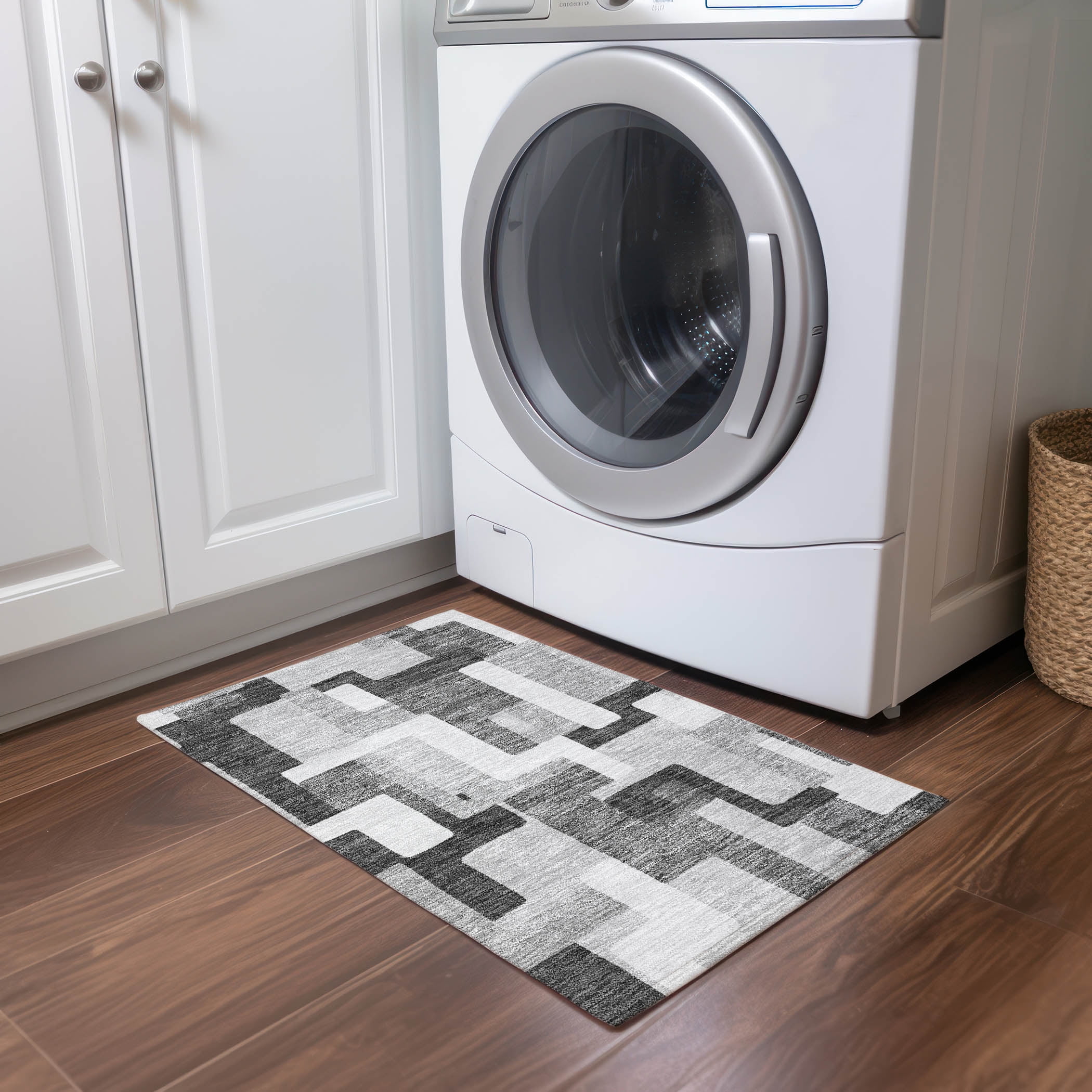 Silver Geometric Flat Woven Washable Rectangular Rug 5' x 7'