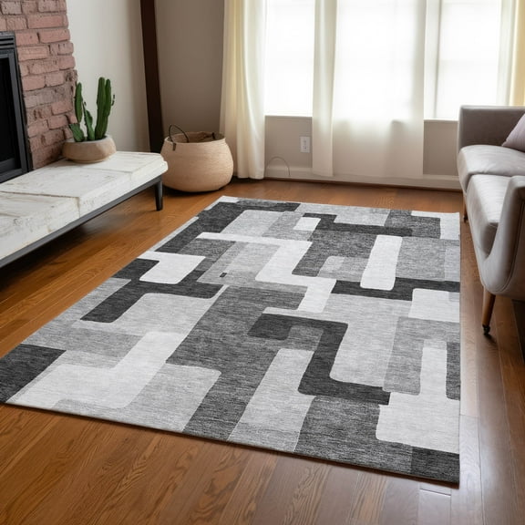 Addison Rugs Chantille Indoor/Outdoor Transitional Geometric Silver Washable Rectangle Rug, 3' x 5'