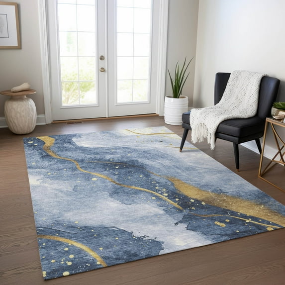 Addison Rugs Chantille Indoor/Outdoor Transitional Waves Blue Washable Rectangle Rug, 10' x 14'