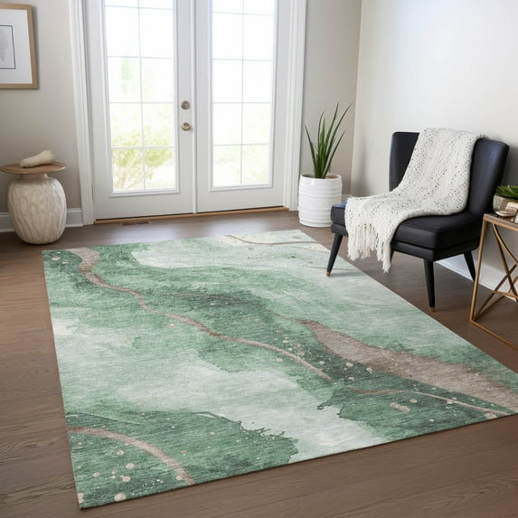 Addison Rugs Chantille Indoor/Outdoor Transitional Waves Green Washable Rectangle Rug, 10' x 14'