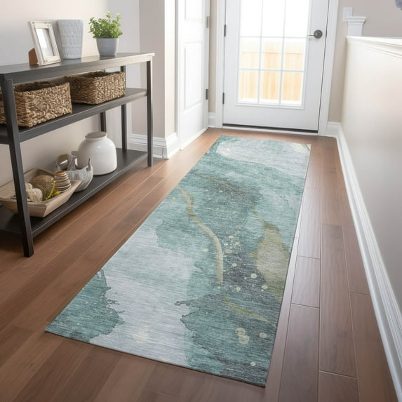 Addison Rugs Chantille Indoor/Outdoor Transitional Waves Teal Washable Runner Rug, 2'3" x 7'6"