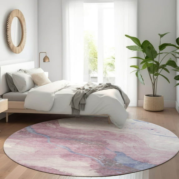 Addison Rugs Chantille Indoor/Outdoor Transitional Waves Mauve Washable Round Rug, 8' x 8'