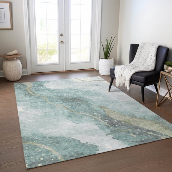 Addison Rugs Chantille Indoor/Outdoor Transitional Waves Teal Washable Rectangle Rug, 8' x 10'