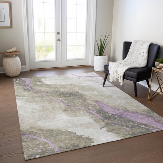 Addison Rugs Chantille Indoor/Outdoor Transitional Waves Taupe Washable Rectangle Rug, 9' x 12'