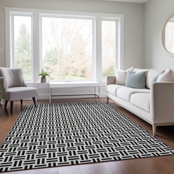 Addison Rugs Chantille Indoor/Outdoor Transitional Geometric Black Washable Rectangle Rug, 10' x 14'