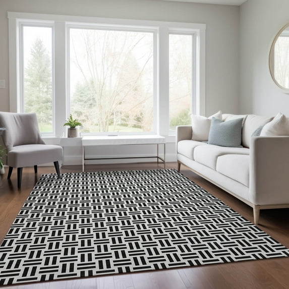 Addison Rugs Chantille Indoor/Outdoor Transitional Geometric Black Washable Rectangle Rug, 8' x 10'