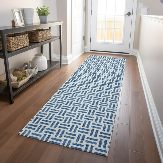 Addison Rugs Chantille Indoor/Outdoor Transitional Geometric Denim Washable Runner Rug, 2'3" x 7'6"