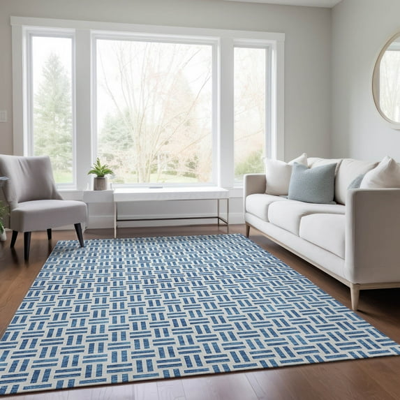 Addison Rugs Chantille Indoor/Outdoor Transitional Geometric Denim Washable Rectangle Rug, 5' x 7'6"
