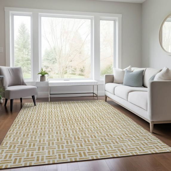 Addison Rugs Chantille Indoor/Outdoor Transitional Geometric Gold Washable Rectangle Rug, 3' x 5'