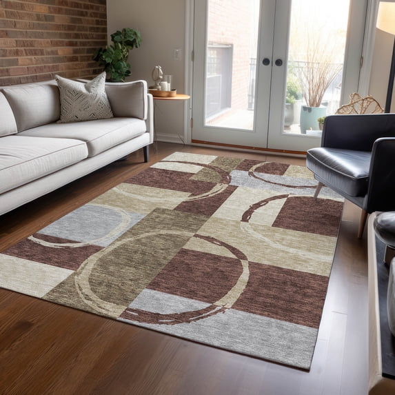 Addison Rugs Chantille Indoor/Outdoor Transitional Geometric Brown Washable Rectangle Rug, 5' x 7'6"