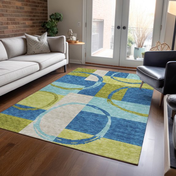 Addison Rugs Chantille Indoor/Outdoor Transitional Geometric Denim Washable Rectangle Rug, 3' x 5'