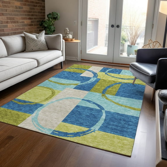 Addison Rugs Chantille Indoor/Outdoor Transitional Geometric Denim Washable Rectangle Rug, 8' x 10'