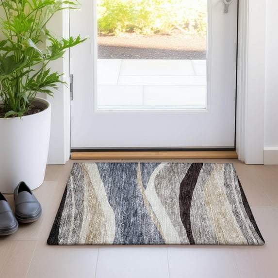 Addison Rugs Chantille Indoor/Outdoor Transitional Swirls Blue Washable Rectangle Rug, 1'8" x 2'6"