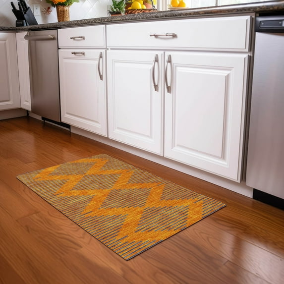 Addison Rugs Chantille Indoor/Outdoor Transitional Geometric Orange Washable Rectangle Rug, 1'8" x 2'6"
