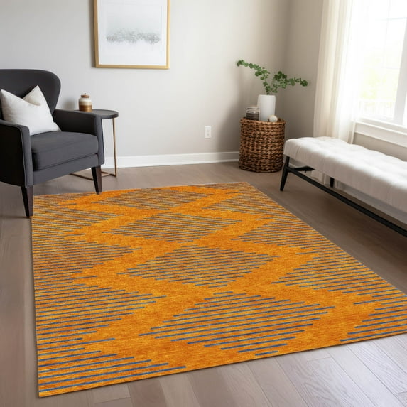Addison Rugs Chantille Indoor/Outdoor Transitional Geometric Orange Washable Rectangle Rug, 3' x 5'