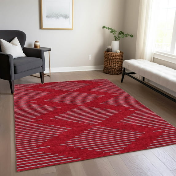 Addison Rugs Chantille Indoor/Outdoor Transitional Geometric Red Washable Rectangle Rug, 5' x 7'6"
