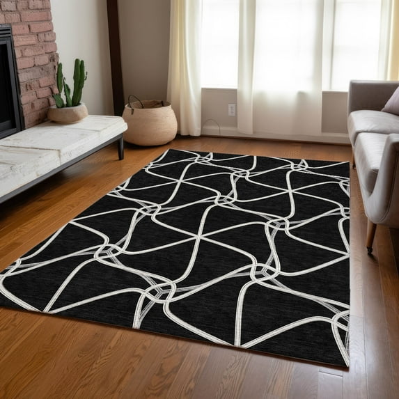 Addison Rugs Chantille Indoor/Outdoor Transitional Geometric Black Washable Rectangle Rug, 5' x 7'6"