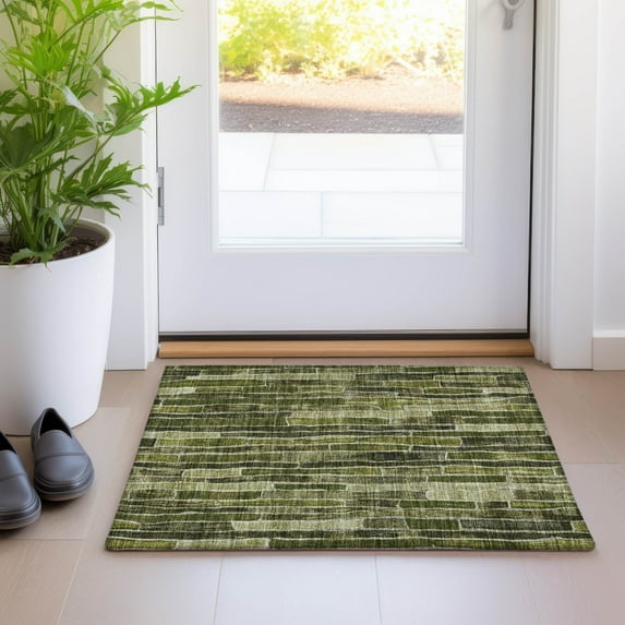 Addison Rugs Chantille Indoor/Outdoor Transitional Stripes Olive Washable Rectangle Rug, 1'8" x 2'6"