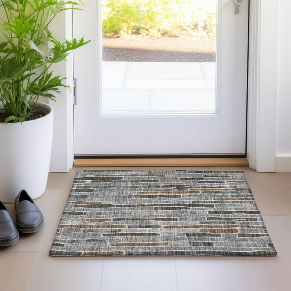 Addison Rugs Chantille Indoor/Outdoor Transitional Stripes Pewter Washable Rectangle Rug, 1'8" x 2'6"