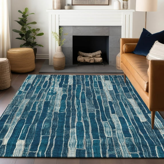 Addison Rugs Chantille Indoor/Outdoor Transitional Stripes Blue Washable Rectangle Rug, 10' x 14'