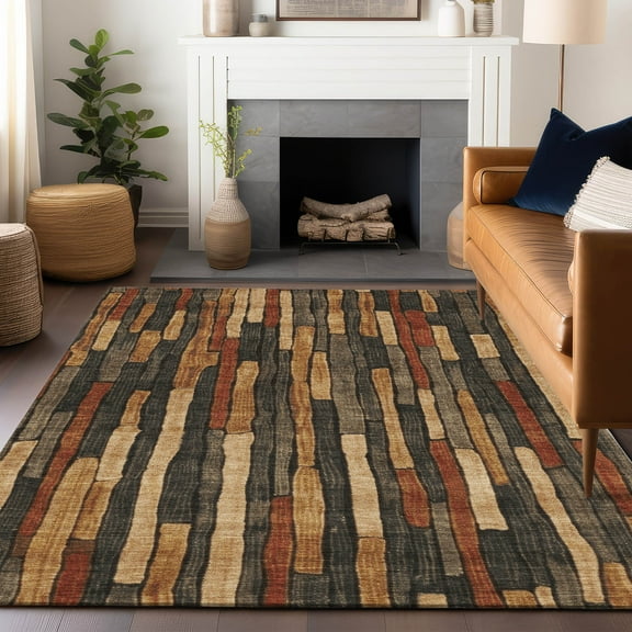 Addison Rugs Chantille Indoor/Outdoor Transitional Stripes Coffee Washable Rectangle Rug, 10' x 14'