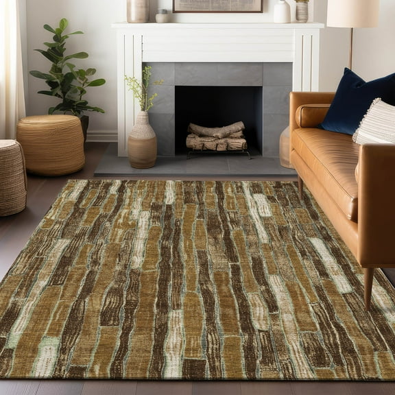 Addison Rugs Chantille Indoor/Outdoor Transitional Stripes Mocha Washable Rectangle Rug, 10' x 14'