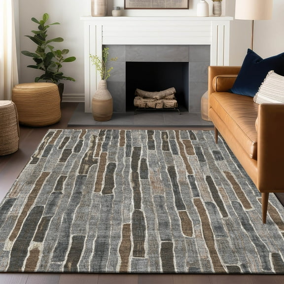 Addison Rugs Chantille Indoor/Outdoor Transitional Stripes Pewter Washable Rectangle Rug, 10' x 14'