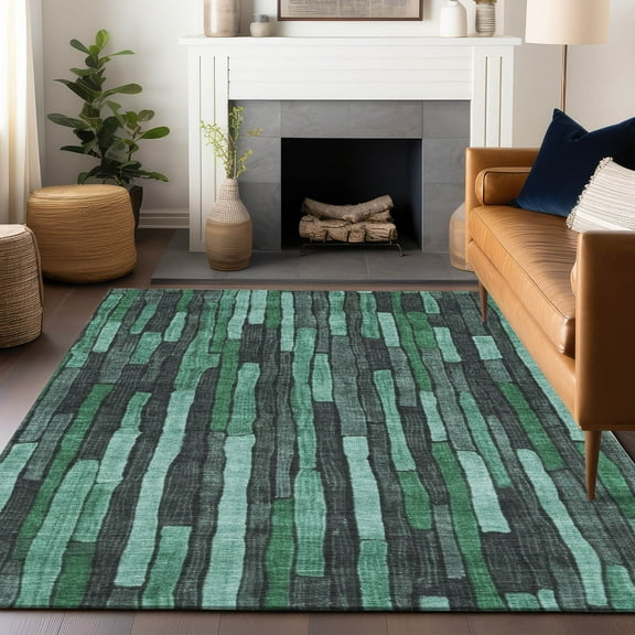 Addison Rugs Chantille Indoor/Outdoor Transitional Stripes Sage Washable Rectangle Rug, 10' x 14'