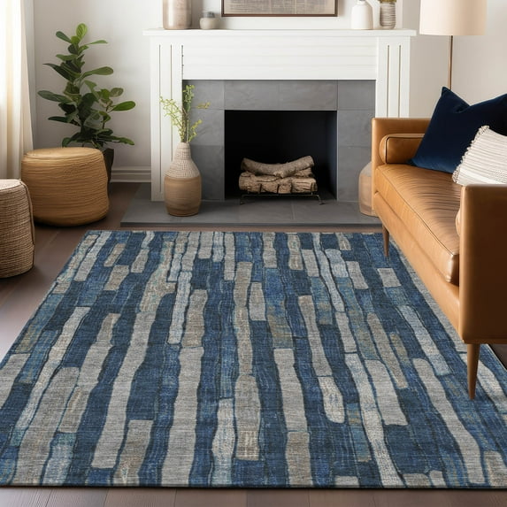 Addison Rugs Chantille Indoor/Outdoor Transitional Stripes Navy Washable Rectangle Rug, 8' x 10'