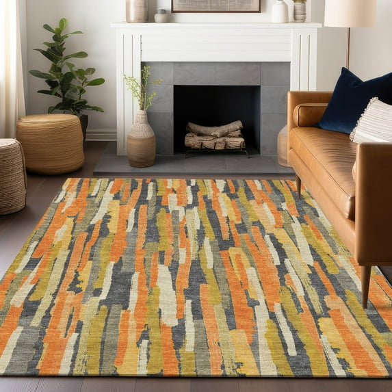 Addison Rugs Chantille Indoor/Outdoor Transitional Stripes Orange Washable Rectangle Rug, 9' x 12'