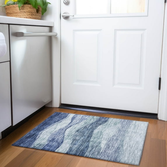 Addison Rugs Chantille Indoor/Outdoor Transitional Swirls Blue Washable Rectangle Rug, 1'8" x 2'6"