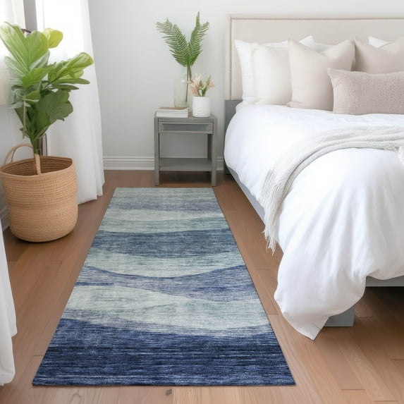 Addison Rugs Chantille Indoor/Outdoor Transitional Swirls Blue Washable Runner Rug, 2'3" x 7'6"