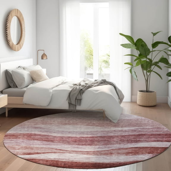 Addison Rugs Chantille Indoor/Outdoor Transitional Swirls Blush Washable Round Rug, 8' x 8'