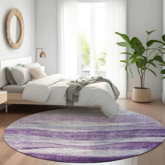 Addison Rugs Chantille Indoor/Outdoor Transitional Swirls Lavender Washable Round Rug, 8' x 8'