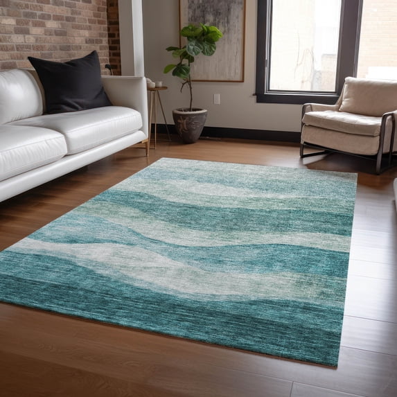 Addison Rugs Chantille Indoor/Outdoor Transitional Swirls Seafoam Washable Rectangle Rug, 8' x 10'
