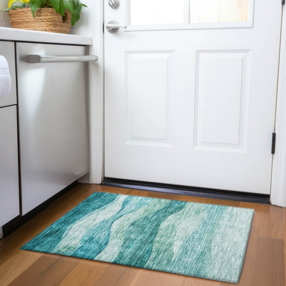 Addison Rugs Chantille Indoor/Outdoor Transitional Swirls Teal Washable Rectangle Rug, 1'8" x 2'6"