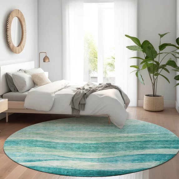 Addison Rugs Chantille Indoor/Outdoor Transitional Swirls Teal Washable Round Rug, 8' x 8'