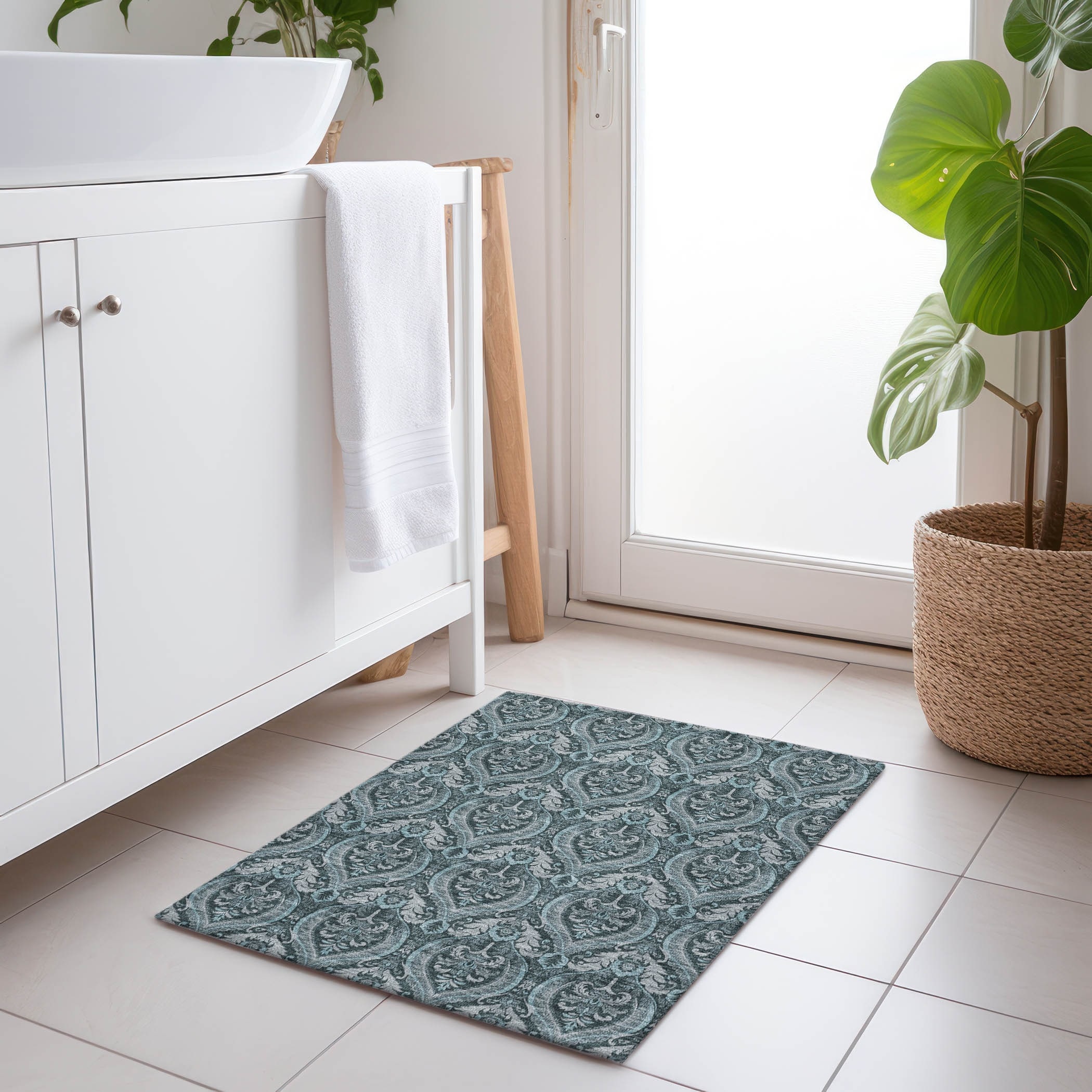 Addison Rugs Machine Washable Indoor/ Outdoor Damask Chantille Rug Teal ...