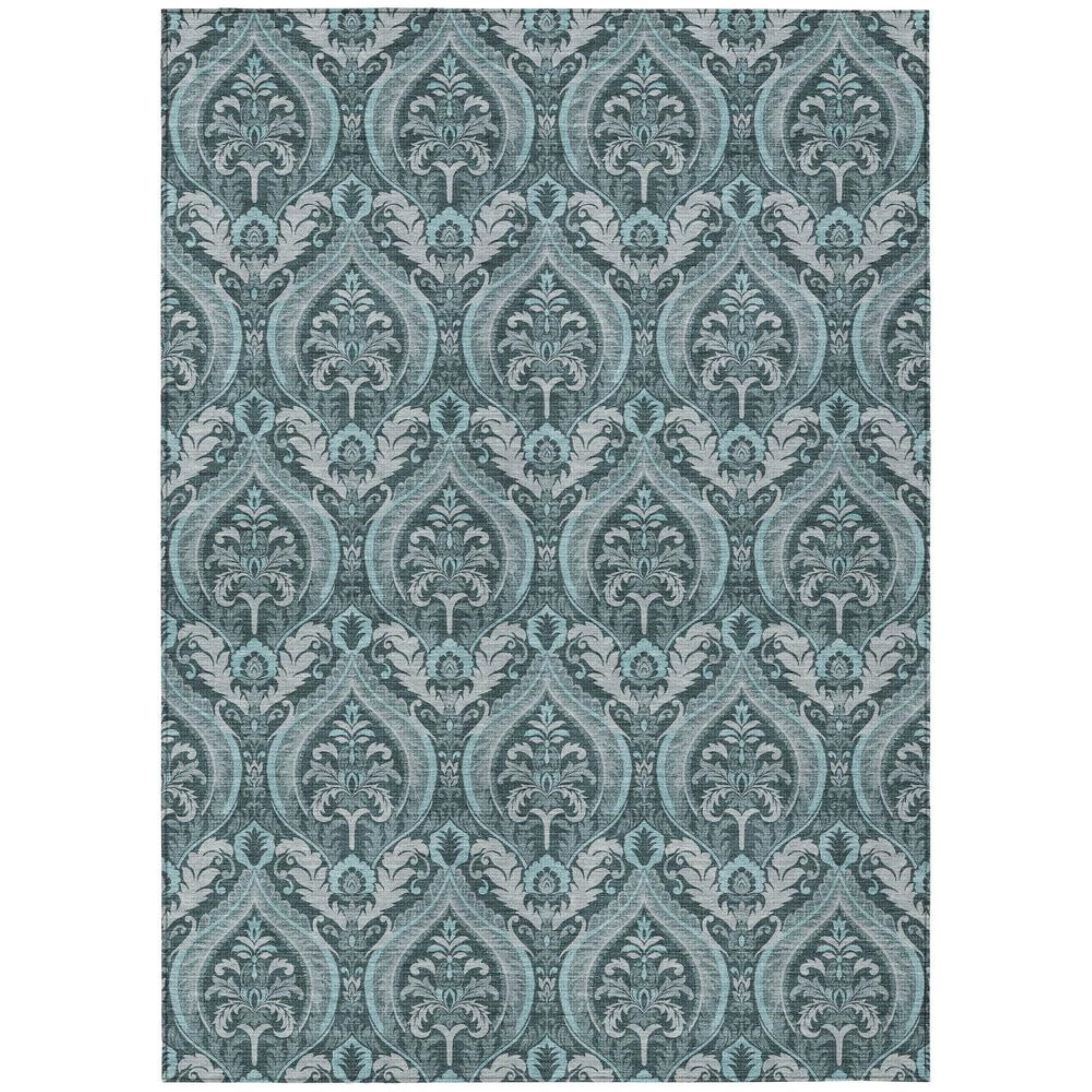 Addison Rugs Machine Washable Indoor/ Outdoor Damask Chantille Rug Teal ...