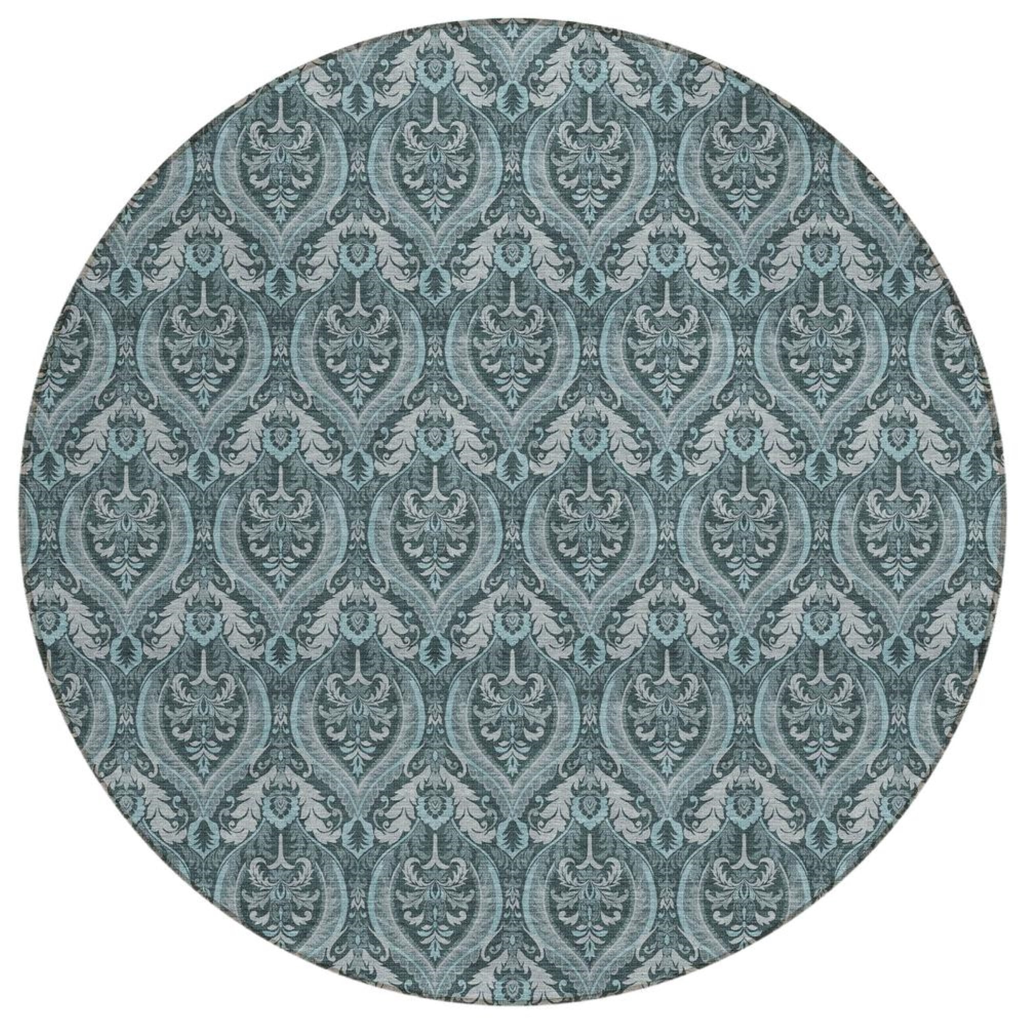 Addison Rugs Machine Washable Indoor/ Outdoor Damask Chantille Rug Teal ...