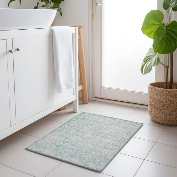 Addison Rugs Chantille Indoor/Outdoor Transitional Damask Aqua Washable Rectangle Rug, 1'8" x 2'6"